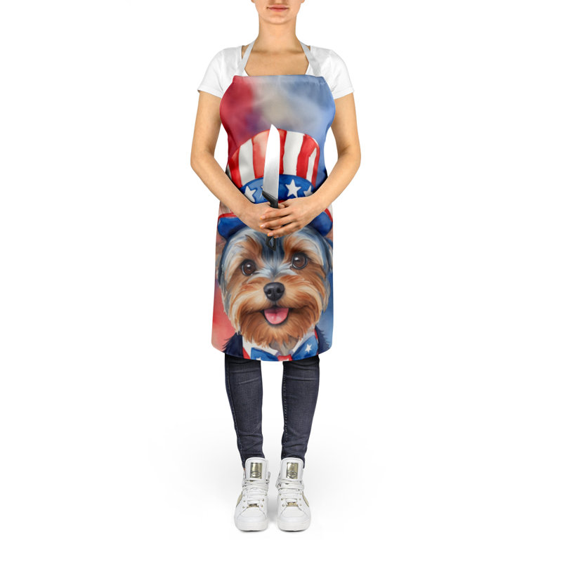 Patriotic American Apron, Gray/Brown Yorkshire Terrier