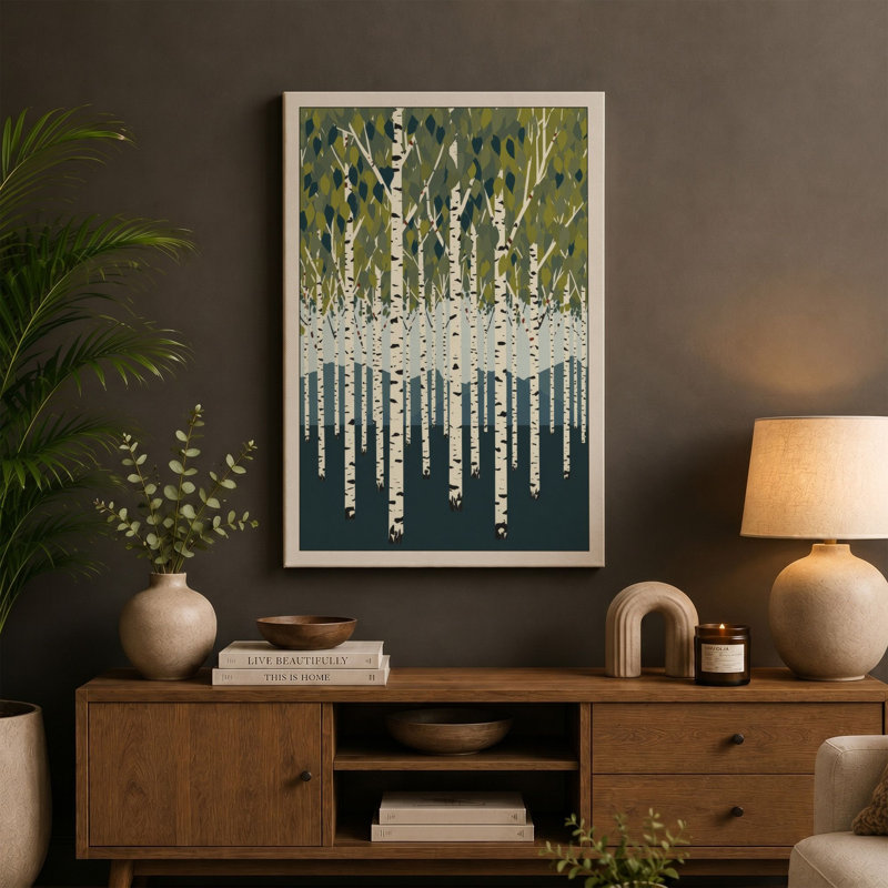 Birch Forest Minimalist - Wrapped Canvas, 18x12 - 45.7 x 30.5 cm, Ochre Border