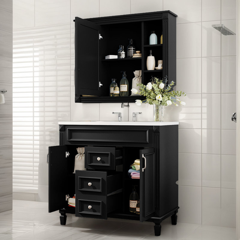 Meuble-lavabo de 36 po avec armoire à miroir murale, armoire de rangement avec lavabo supérieur