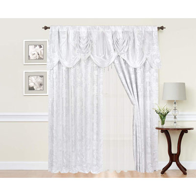 GloryRugsJacquardLuxuryTurquoiseCurtainSet-2Panels withValance,55x84",for Bedroom&Living