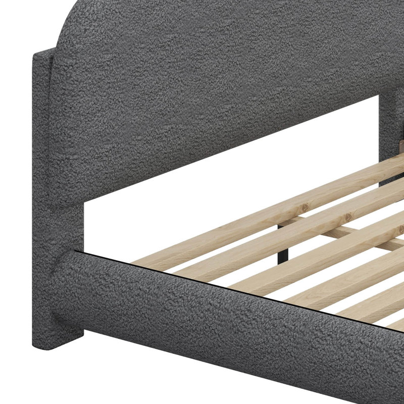 Lit plateforme en tissu d'ameublement Teddy, Grand lit, gris