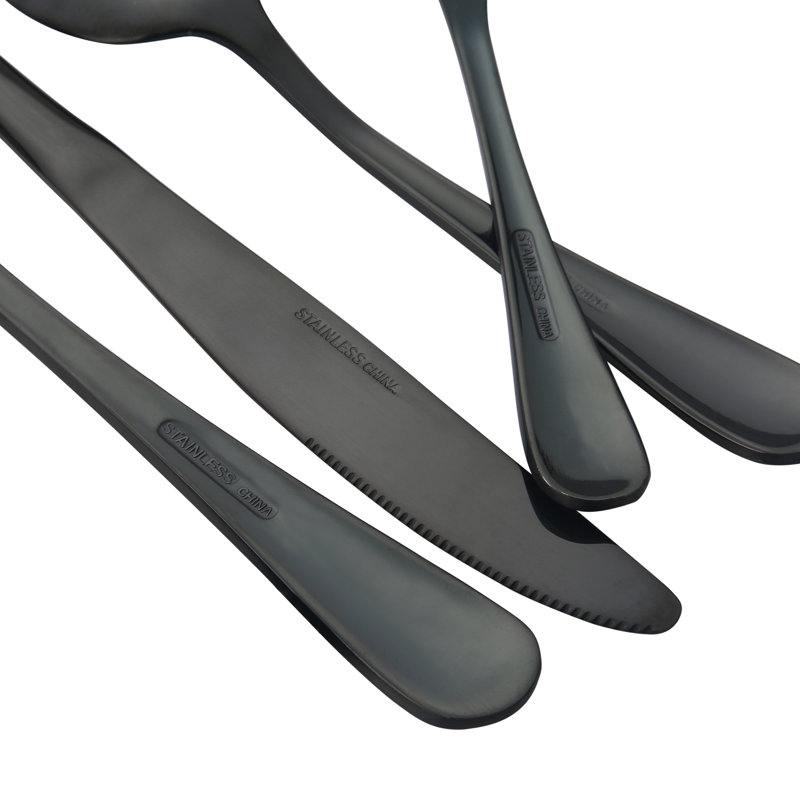 Ebern Designs Nikeria Stainless Steel Flatware Set - Service for 6, Black