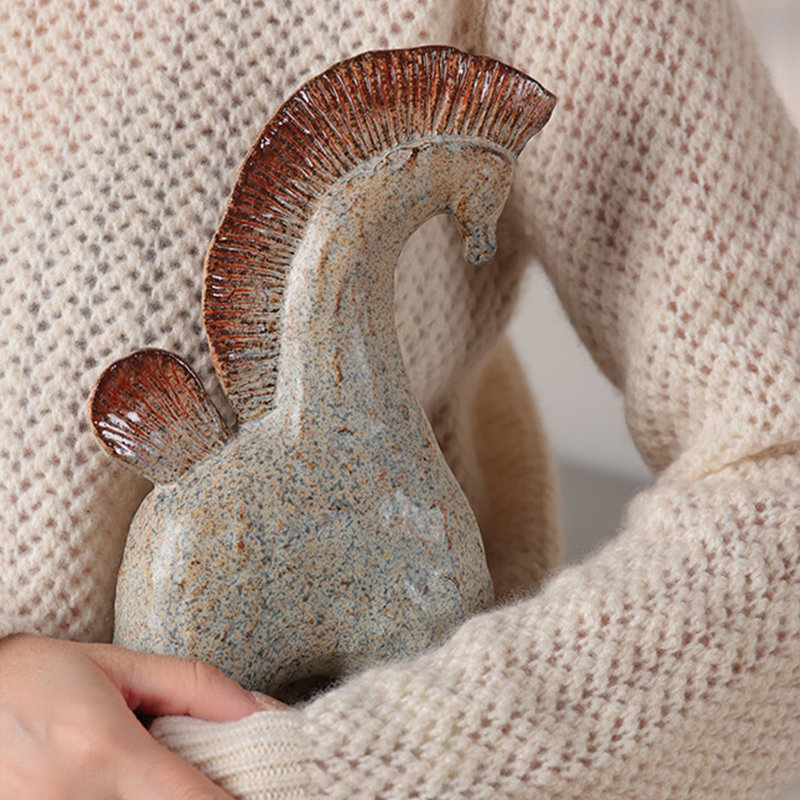 Image d'un cheval en céramique décorative, 9.57"H×5.31"L×2.76"W, Red