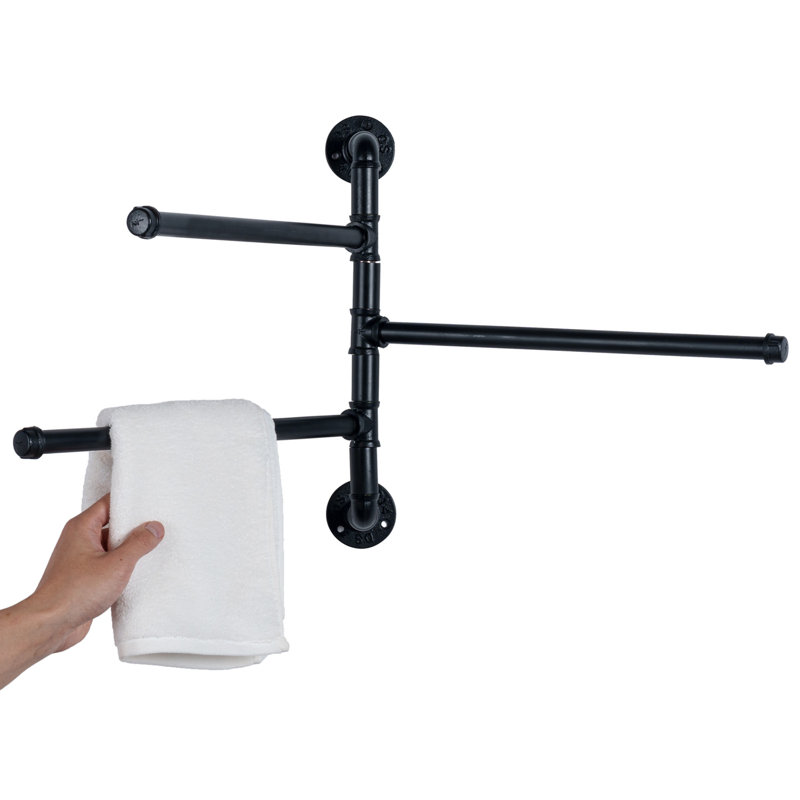 Industrial Black Metal 3-Arm Swivel Wall Towel Rack