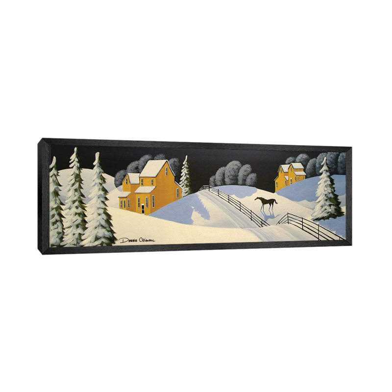 Lovely Country Winter by Debbie Criswell - Panoramic Painting on Canvas, Black Framed, 30.48 cm H x 91.44 cm W
