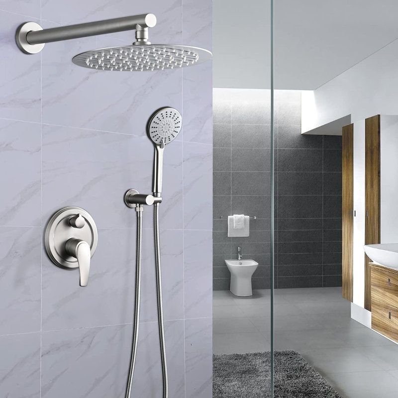 Wall Mounted Round Handheld Shower System With With Rough-in Valve, Brushed Nickel