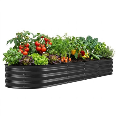 Galvanized Steel Oval Garden Bed, Tool-Free Assembly, Open-Bottom Planter Box with Anti-Cut Edges for Vegetables, Flowers & Herbs