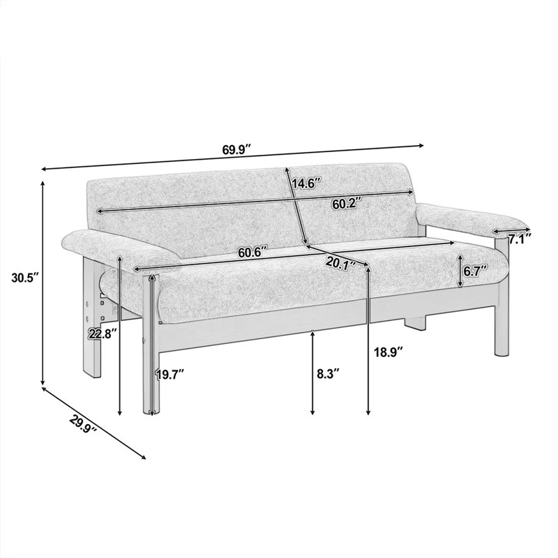 Canapé minimaliste à deux places en chenille - Sofa moderne capitonné avec accoudoirs rembourrés et coussin d'assise amovible