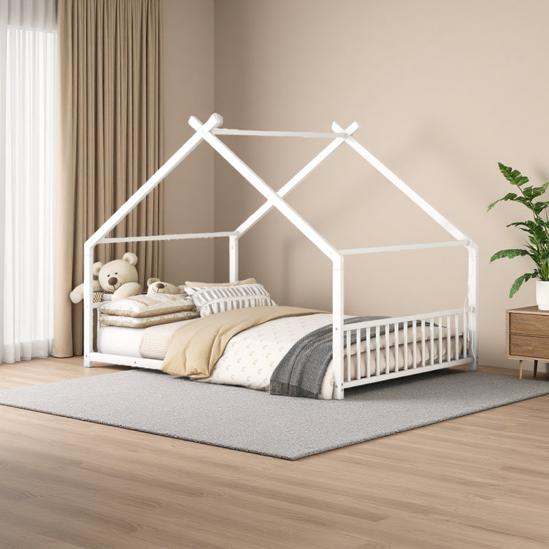 Metal House Bed, White, Full