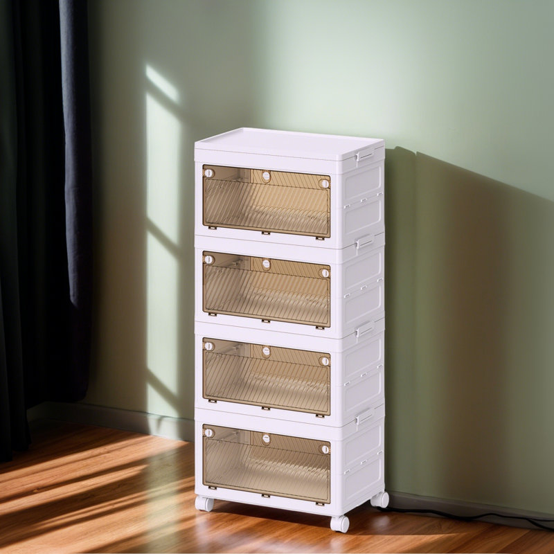 4 Tier Stackable Storage Bins Containers With Wheels For Home Living Room Office Closet