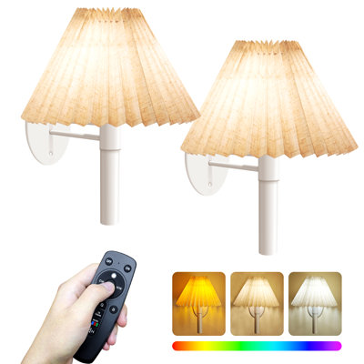 Battery Operated Wall Sconce Set Of 2, Rechargeable Wall Lights With 4400mah Fabric Shades, 16 Colors Wireless Sconces For Bedroom Living Room Hallway -  Ebern Designs, 8E85EDB331A047FEB25820387D12A3C8