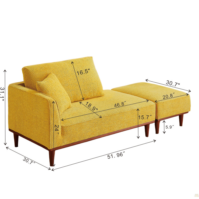 Chaise longue et tabouret rembourrés pour salon et chambre, Tissu jaune