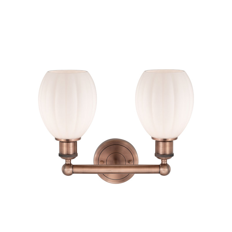 Éclairage pour meuble-lavabo à 2 lumières 14,5 pouces Bolduc, Blanc mat, Cuivre antique