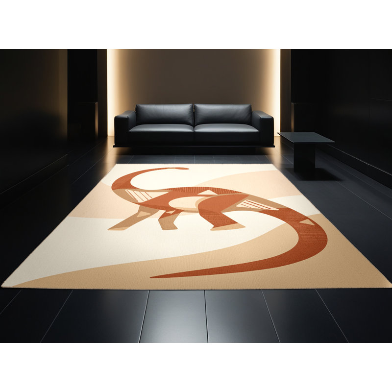 Tapis à motif abstrait doux et moelleux à motif abstrait moderne et contemporain en cuir beige, 2 x 4
