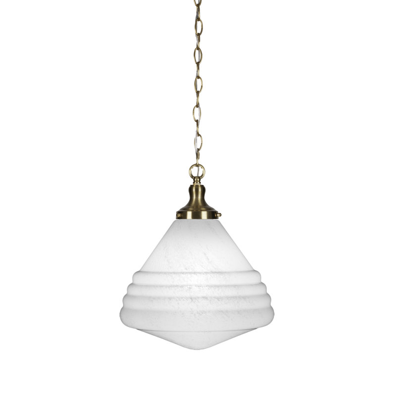 Chesterwood Chain Hung Pendant Shown With 14" White Marble Glass, New Age Brass