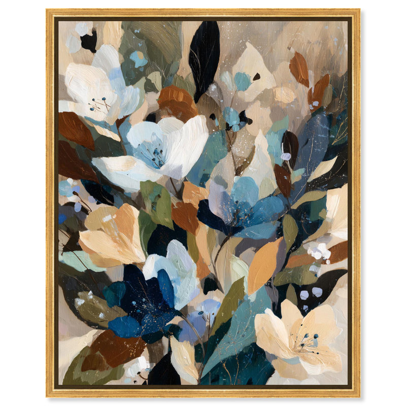 Impression sur toile Tealblue floral II par Art Remedy, H 36 po x l 45 po, Cadre doré