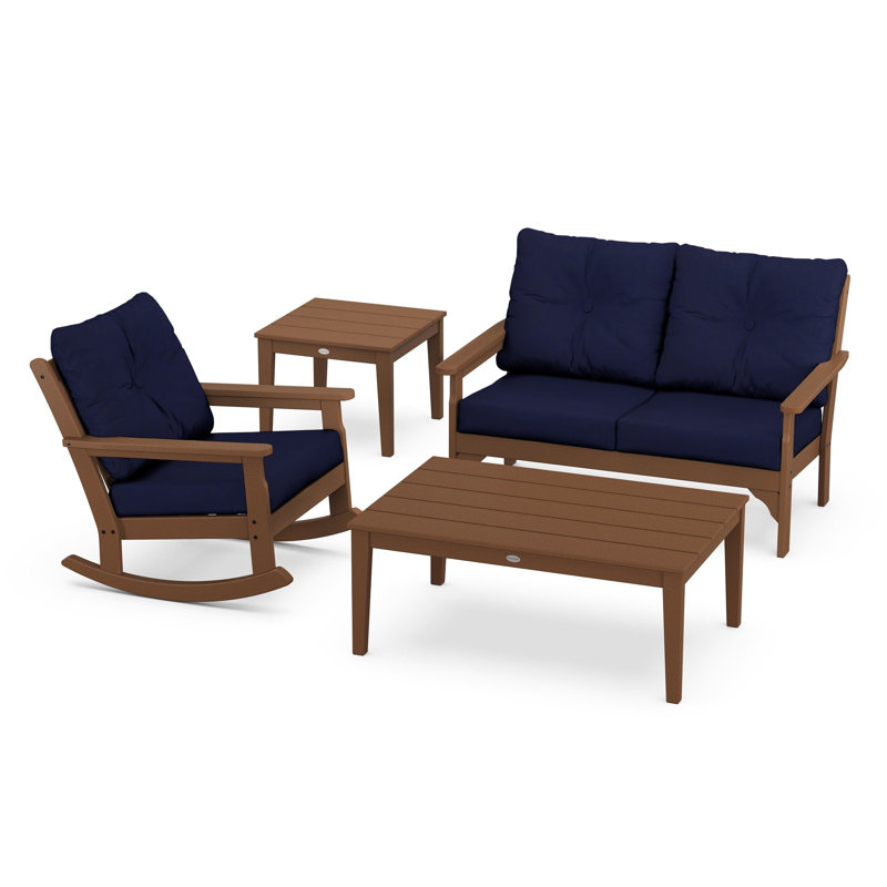 Vineyard 4-Piece Deep Seating Rocker Set, Navy, Teak