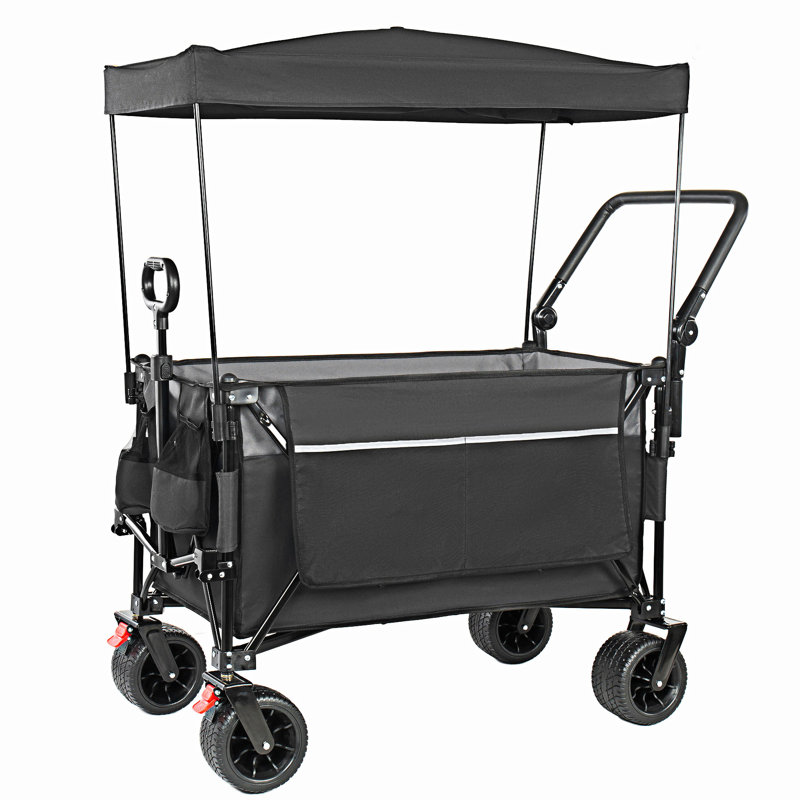 Multi-Functional Outdoor Push-Pull Folding Wagon Cart With Rotating Handle And Canopy