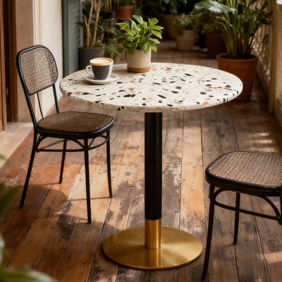 Round Terrazzo Dining Table – Tabletop & Base Included, Commercial & Residential Use For Café, Restaurant, Patio & Small Spaces