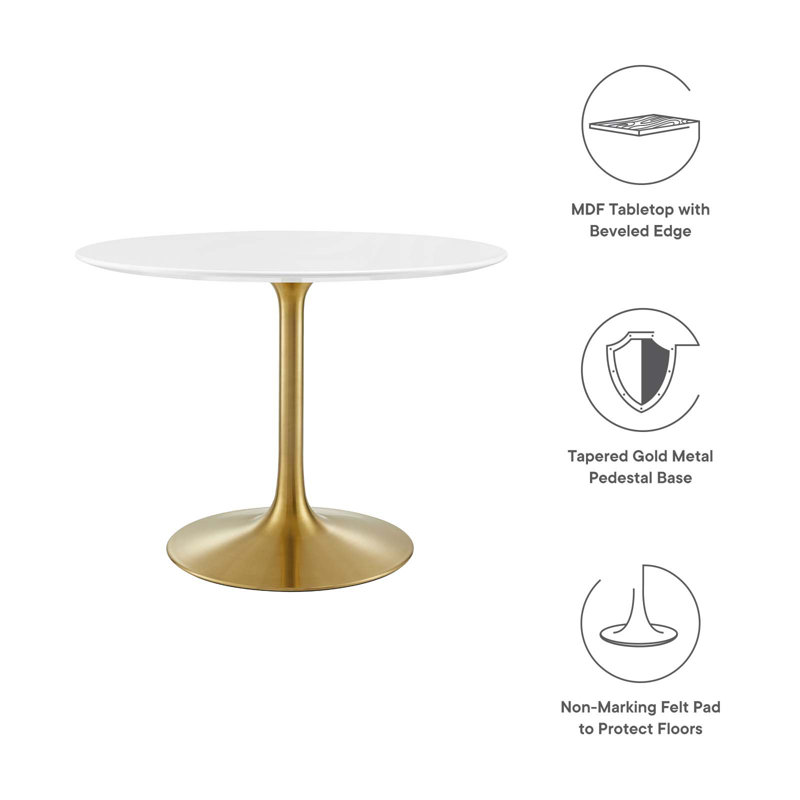 Mid-Century Modern 40" Round White Dining Table with Gold Metal Base