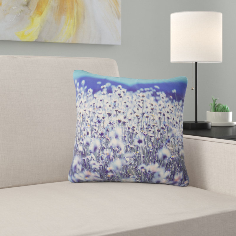 Amazing Light Blue Chamomile Blossom - Floral Printed Pillow, 16" x 16", Throw Pillow