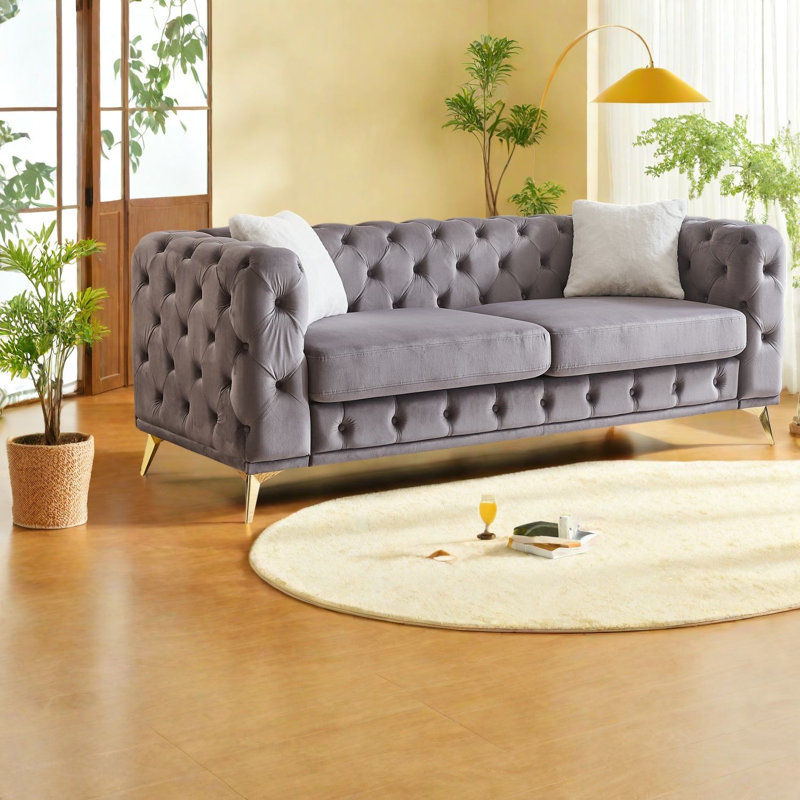 Canapés à compression, canapé Chesterfield moderne en velours de 82,5 pouces pour la maison