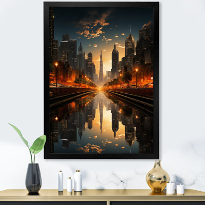 «Orange Canal Urban Reflections Cityscape», impressions sur toile de paysages urbains