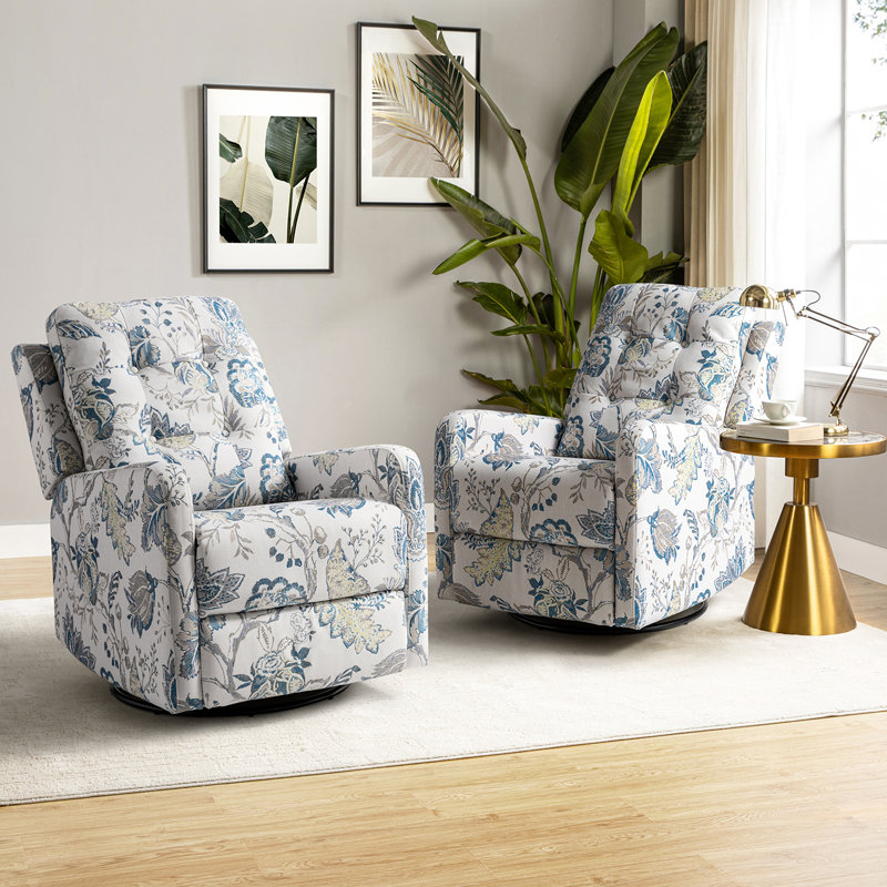 Hayti 27.2'' Wide Floral Manual Swivel Rocker Recliner (Set of 2), Multi Blue Floral