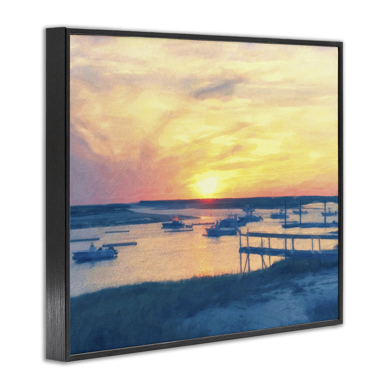 Bateaux illuminés au coucher du soleil, estampe numérique encadrée par Graffi *ee Studios, H 11 po x l 14 po