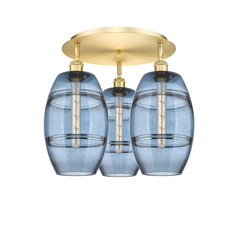 Plafonnier encastré Dundrod, Or satiné, H 10,88 po x l 19,75 po x P 19,75 po, Bleu princesse
