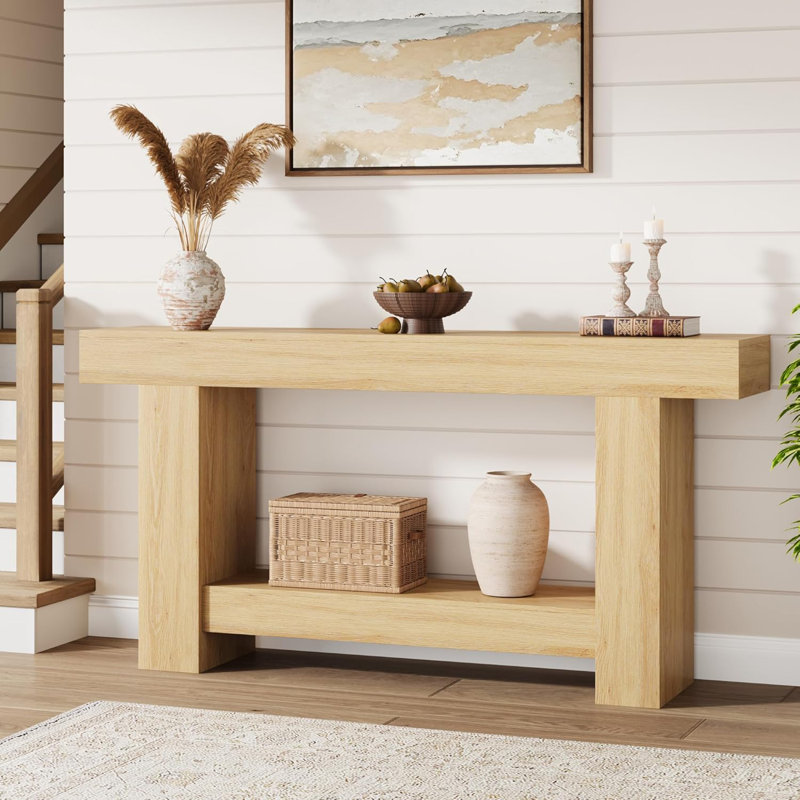 47.24/63 Inches Long Console Table for Entryway, 2-Tier Large Sofa Table with Storage, Wood Farmhouse Console Table for Living Room, Wooden Entrance Entry Table for Entryway, Hallway