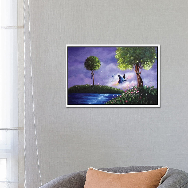 Butterfly Lake 1 Piece Wall Art on Canvas, 66.04 cm H x 45.72 cm W, White Framed