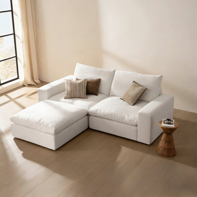 81" Loveseat Sofa with Ottoman, Wide & Deep Seat White Cloud Couch, Modular Loveseat Couches for Living Room