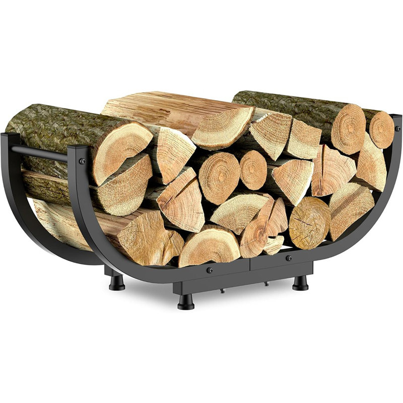 Support de rangement pour bois de chauffage extérieur, 29 pouces, support à bûches pour le bois de chauffage, noir