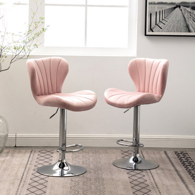 2 Pink - Upholstered Chairs With Adjustable Height And Swivel, Soft Padding, Modern Design, Footrest For Comfort 2 Swivel Velvet Fabric, Adjustable, Included, Stylish