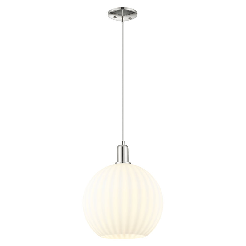 Arcadia - Mini-luminaire suspendu à cordon 1 lumière vénitienne blanche 12 po, H 14,33 po x l 12 po x P 12 po, Nickel poli