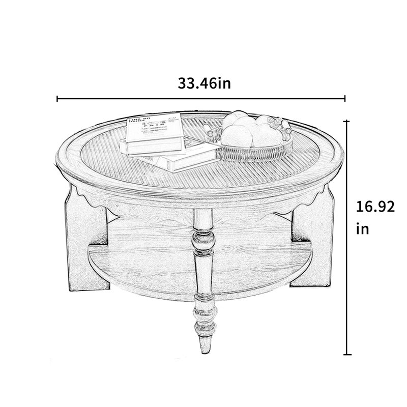 Table basse rétro en bois massif de chêne rouge rond, Noir; transparent