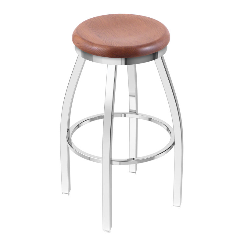 802 Misha Swivel Bar Stool, Medium Oak, Chrome, Extra Tall (36" Seat Height)