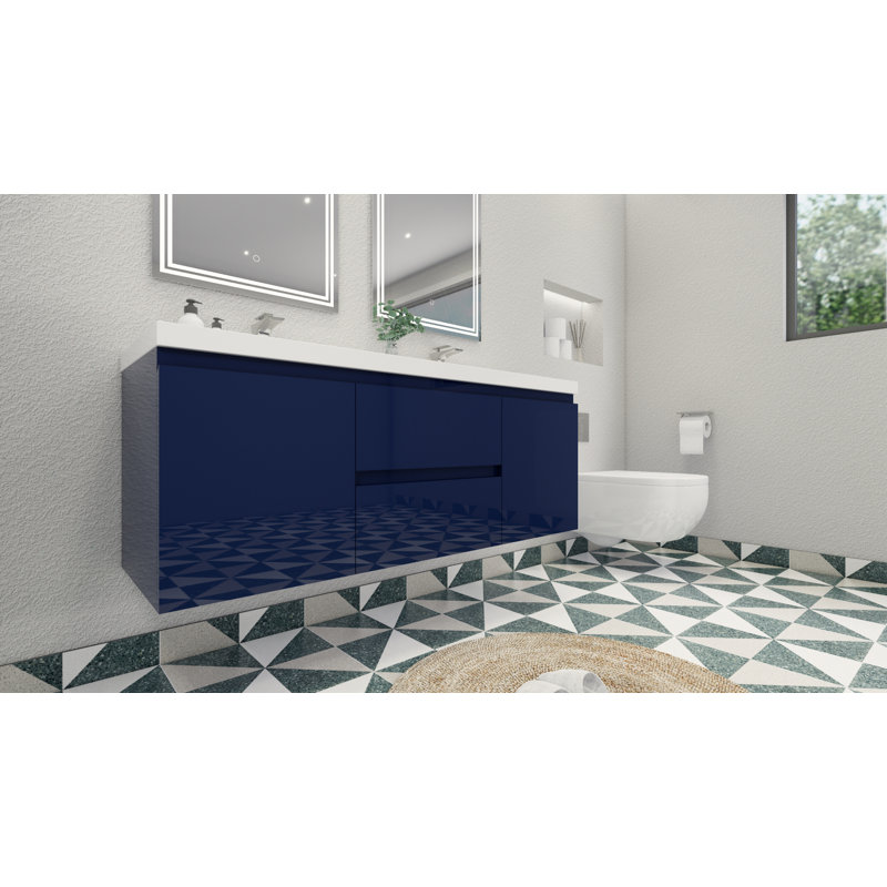 Ensemble de meuble-lavabo double 59 po Aylanna, Bleu nuit brillant