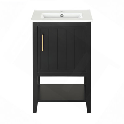Meuble-lavabo de 20 po avec lavabo, armoire de salle de bain avec porte à fermeture douce, support de rangement et tablette ouverte