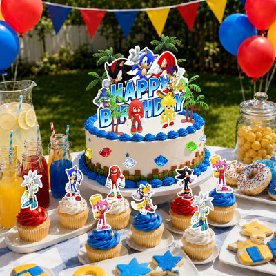 46 décorations de gâteau Sonic, ensemble de décorations pour fête d'anniversaire sur le thème de Sonic