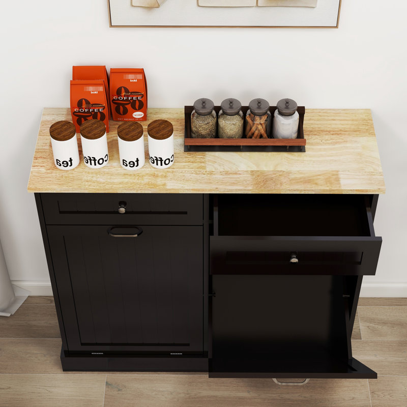 Boîte de rangement deux poubelles de cuisine noire -, grande capacité avec deux compartiments, aménagement fonctionnel