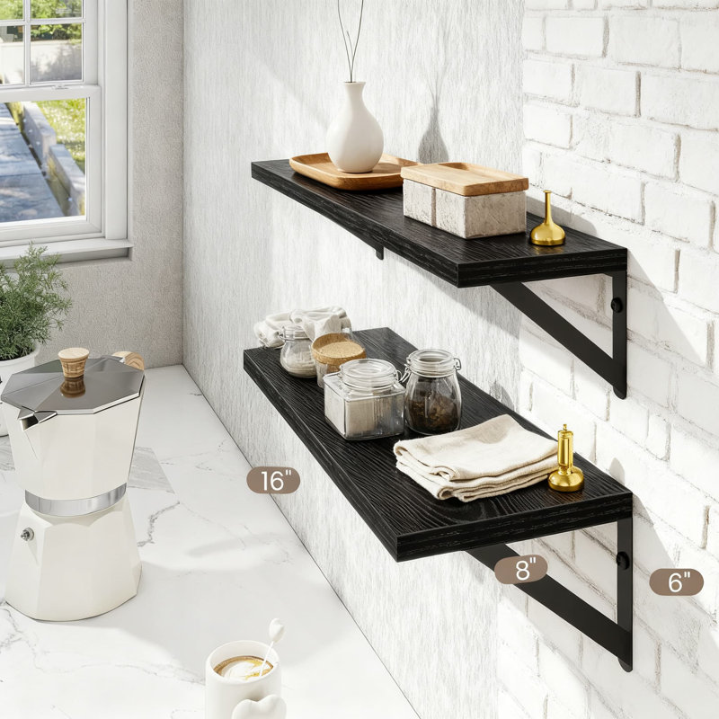 Floating Shelves For Wall Set Of 2 With Sturdy Brackets, Large Storage Space For Living Room, Bedroom, Bathroom And Kitchen Decor
