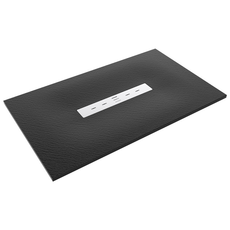Base de douche 59 po x 35 po noire sans barrière avec bonde centrale, fabrication SMC, antidérapante et conforme ADA