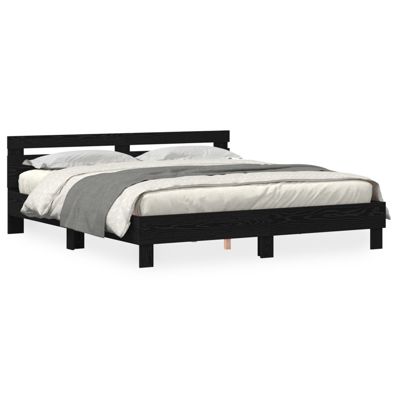 Vidaxl Wood Bed Frame with LED Durable, Super King (6'), Black Oak