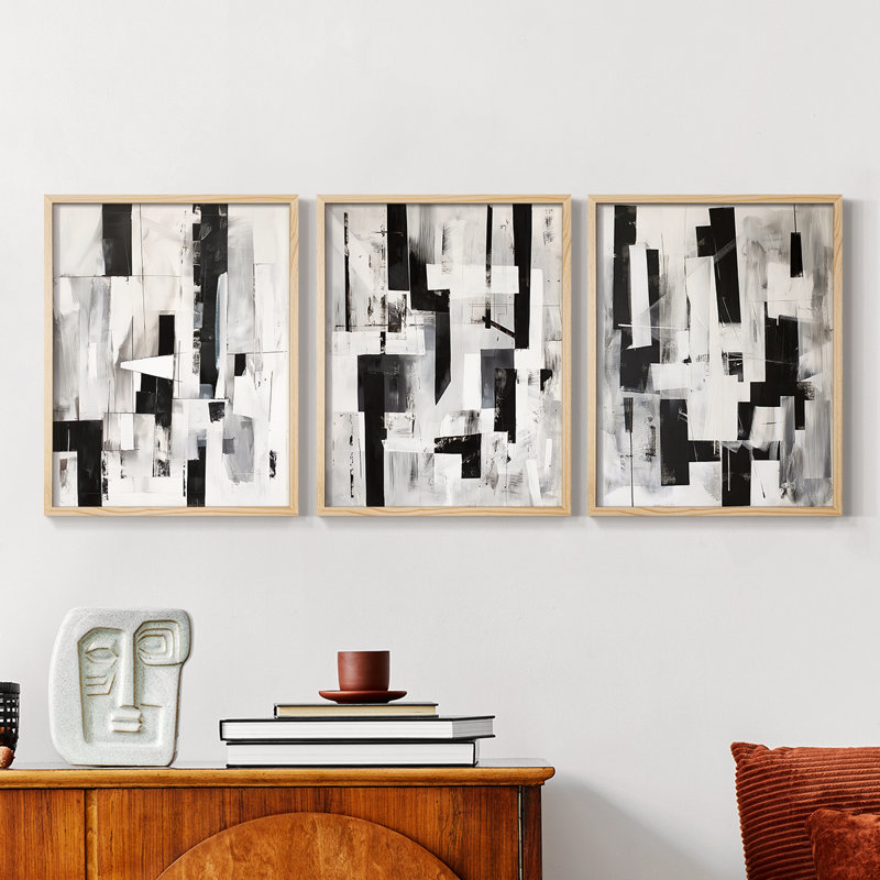 Abstract  Series  XIV  -Set Of 3 Framed Giclee Prints -Ready to Hang, Natural Framed, 28" H x 22" W