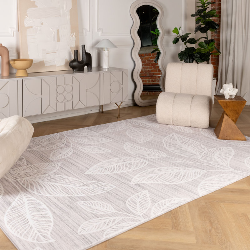 Rug Branch Arbor 7' x 10' (6'7" x 9'6") Cream/Beige Botanical Leaf Indoor Area Rug, Comtemporary, Medium Pile, Stain-Resistant Carpet - Living Room, Bedroom, Dining Room, and Kitchen