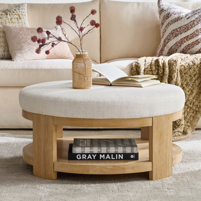 Kat Modern 40" Round Cocktail Ottoman with Solid Wood Legs