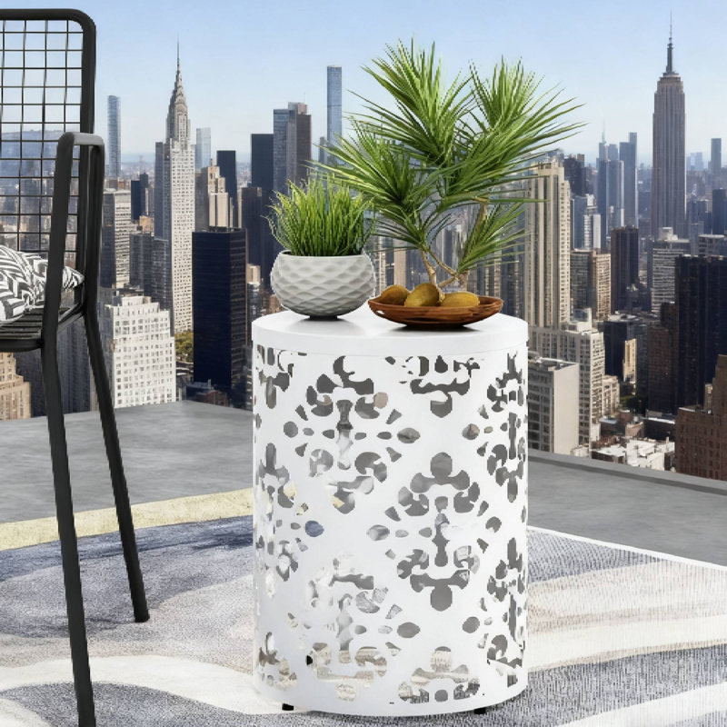 Large Outdoor Metal End Table, Modern Design For Outdoor Spaces, White