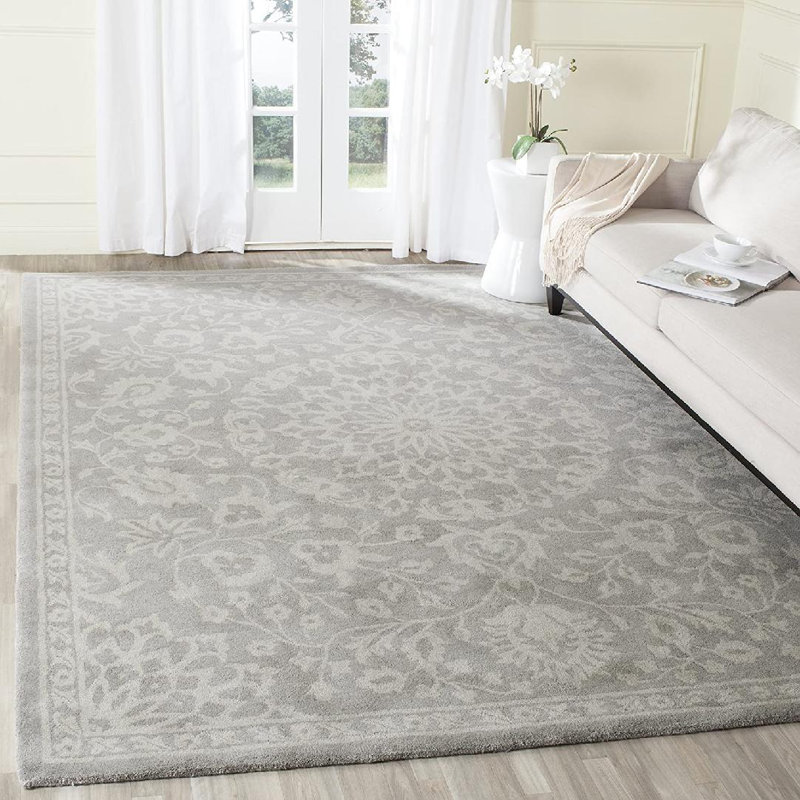 Tapis rectangulaire gris en laine touffeté à la main 10 pi x 14 pi à motif floral Kennleigh